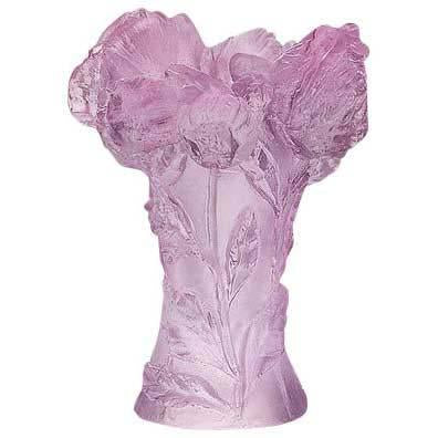 Daum Crystal Peony Vase Deep Green Purple 05153