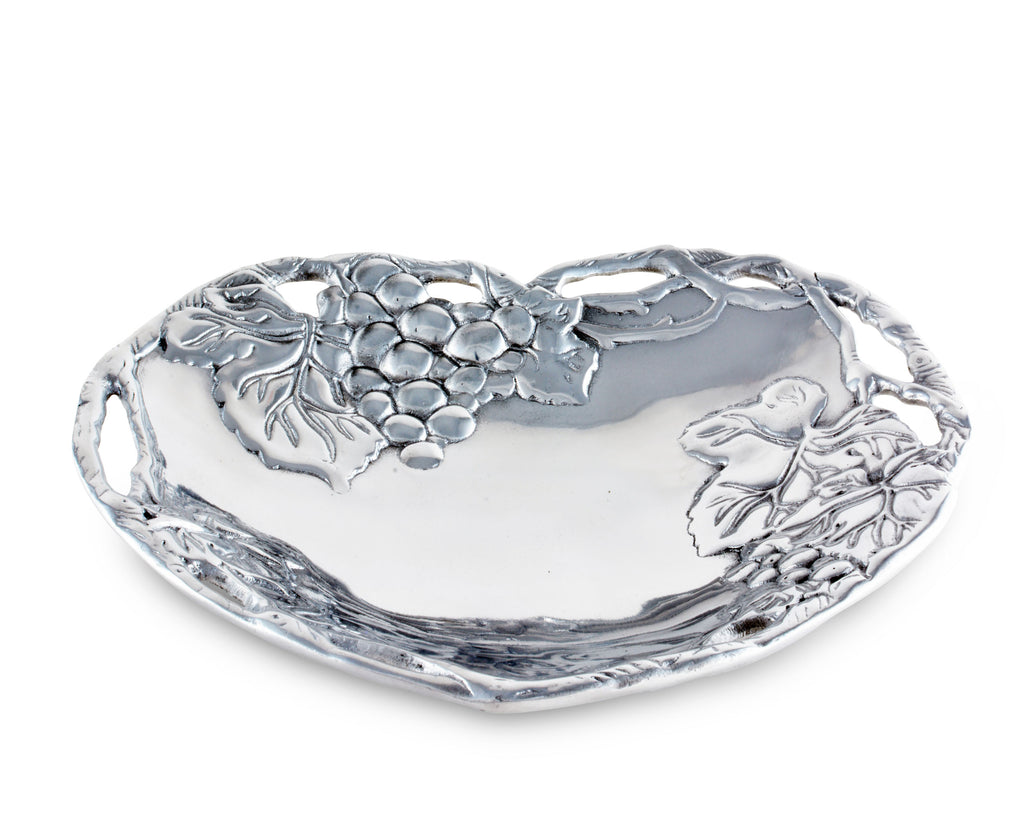 Arthur Court Designs Aluminum Grape Heart Coupe Perfect gift for Mother Day - Anniversary gift 9 inch x 10 inch Tray