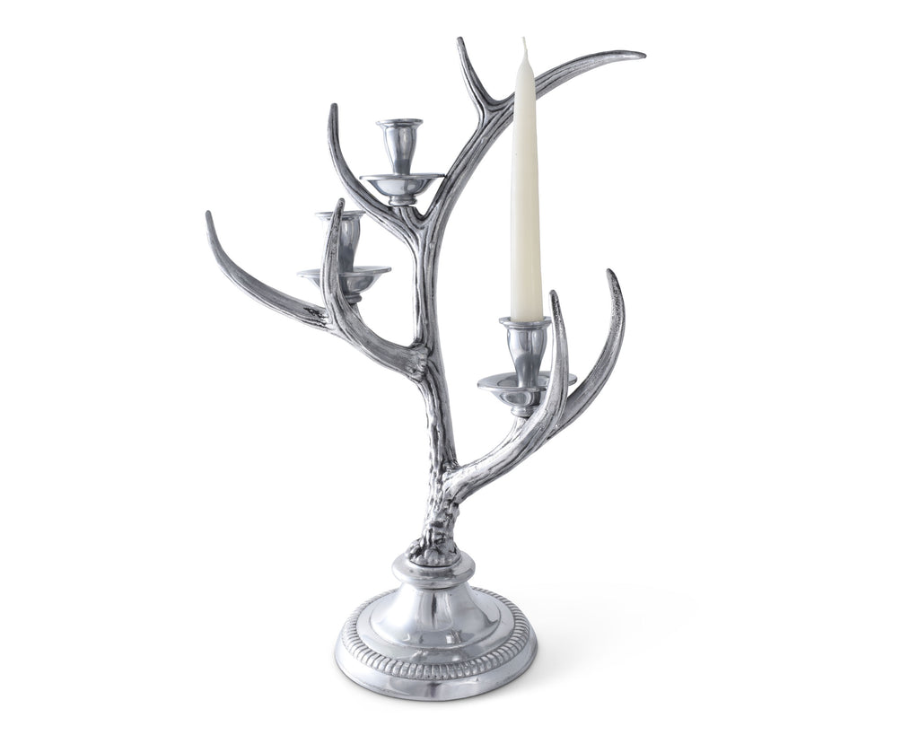 Arthur Court Designs Aluminum Metal Antler Candlestick /  3 Taper Candle Holder  17.5" Tall