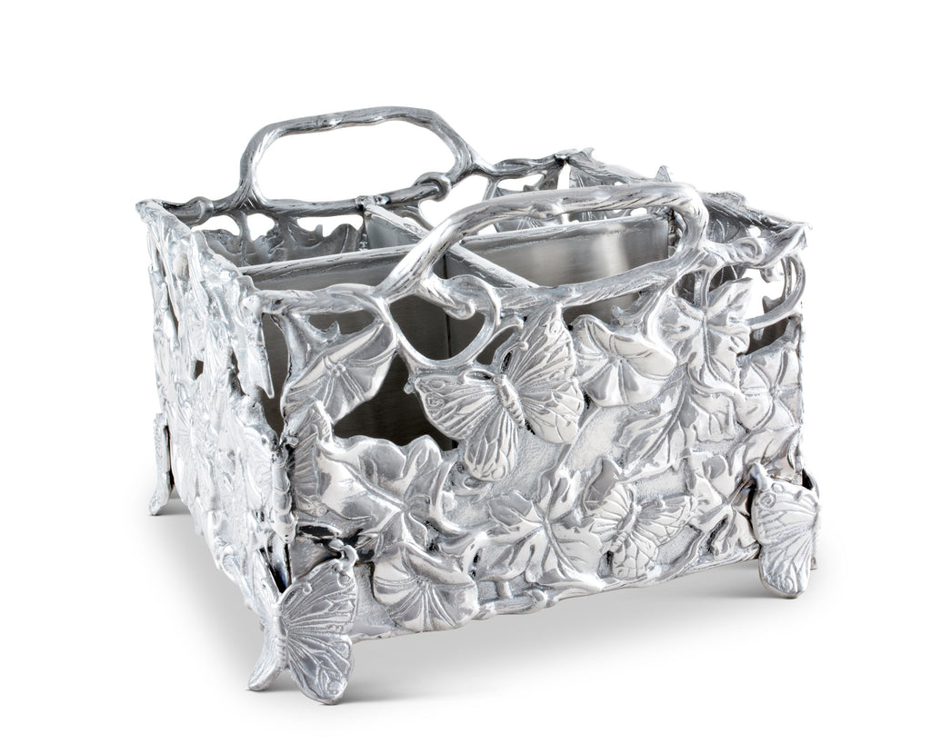 Arthur Court Designs Aluminum Metal Butterfly Silverware / Flatware / Utensil Caddy Holder 8 Inches x 8 Inches