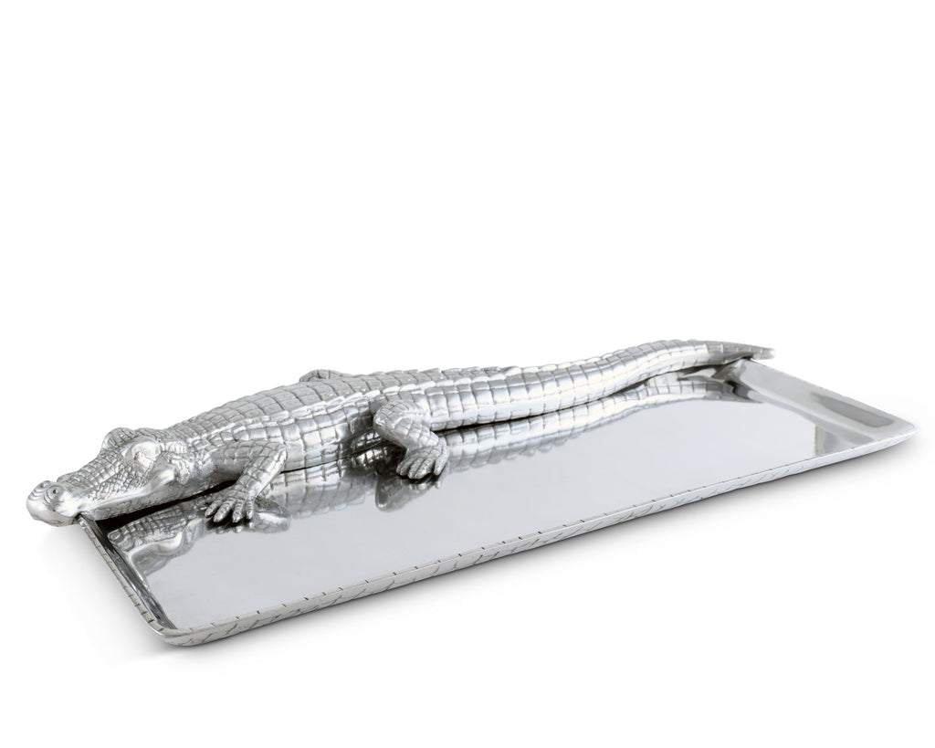 Arthur Court Designs Aluminum Alligator Food Serving Tray Long Gator Platter 9 Inches x 20 Inches