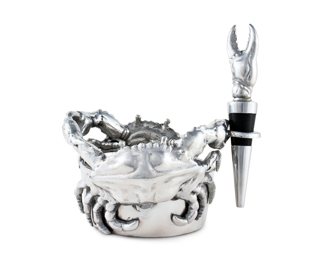 Arthur Court Crab Metal Aluminum Wine Holder / Coaster and Bottle Stopper Set 5 Inches