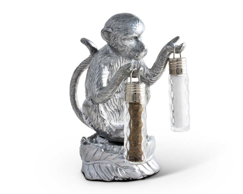 Arthur Court Designs Aluminum Monkey Stand for Glass Hanging Salt and Pepper