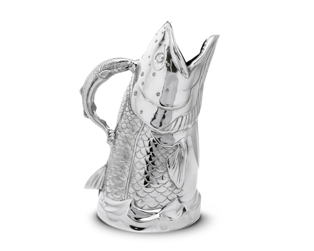 Arthur Court Designs Aluminum Salmon Fish Pitcher Water Jug for Hot / Cold Water, Ice Tea and Juice Beverage Gift for Father Day 12 Inch Tall