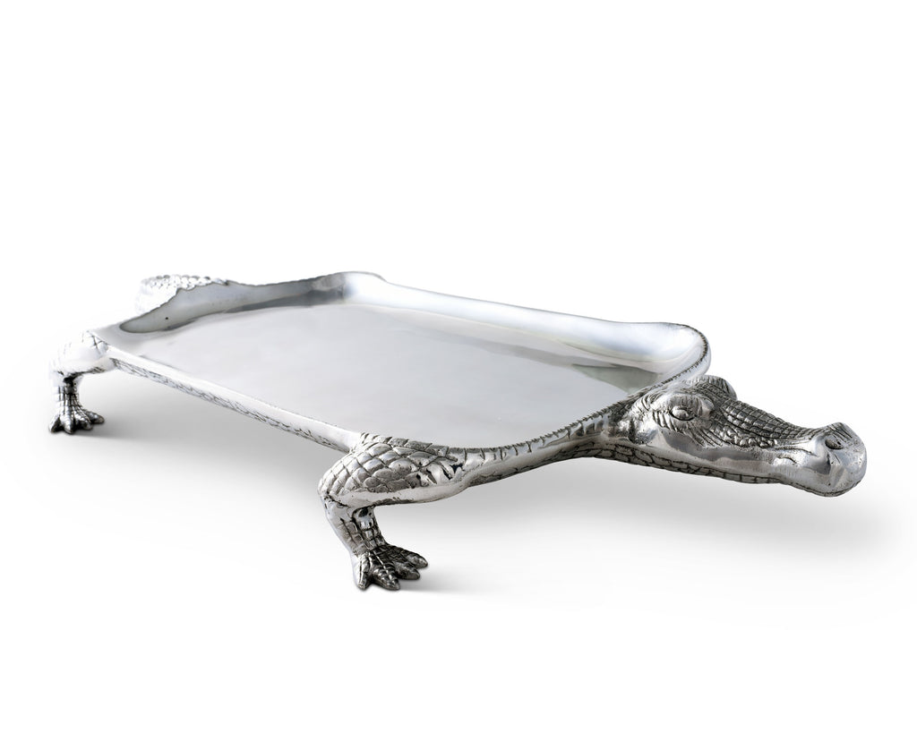 Arthur Court Designs Aluminum Alligator Figural Platter 21" x 11"