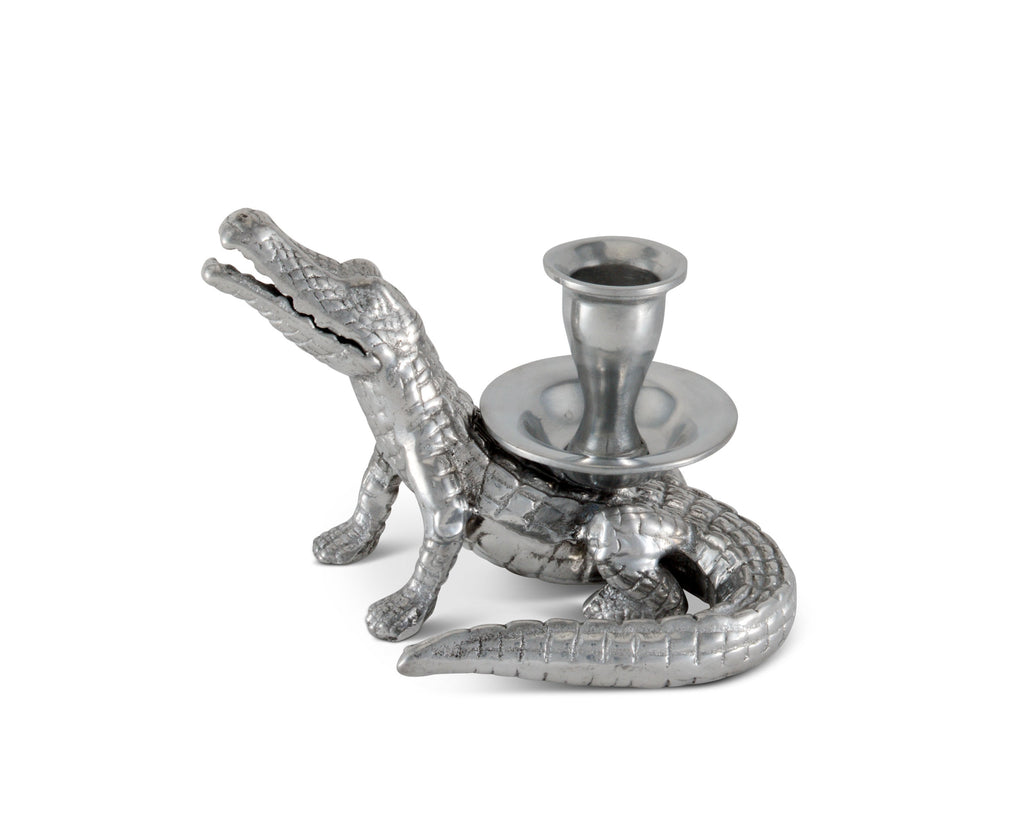 Arthur Court Aluminum Metal Alligator Candle Holders / Candlestick Gator - Outdoor table or formal décor - Heirloom Quality 4" H x 4" W x 6" L