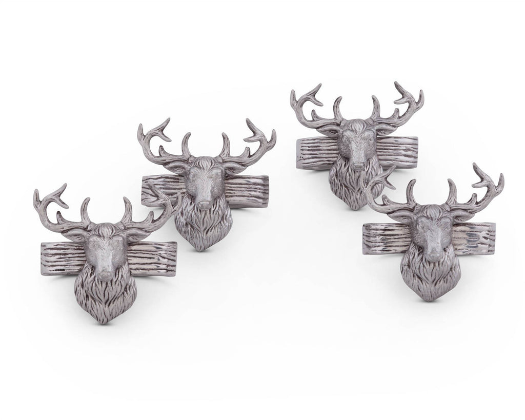Arthur Court Aluminum Napkin Rings with Elk Head Rustic table 3" tall; Lodge Style Collection  Set of 4  Artisan Crafted Designer Rings