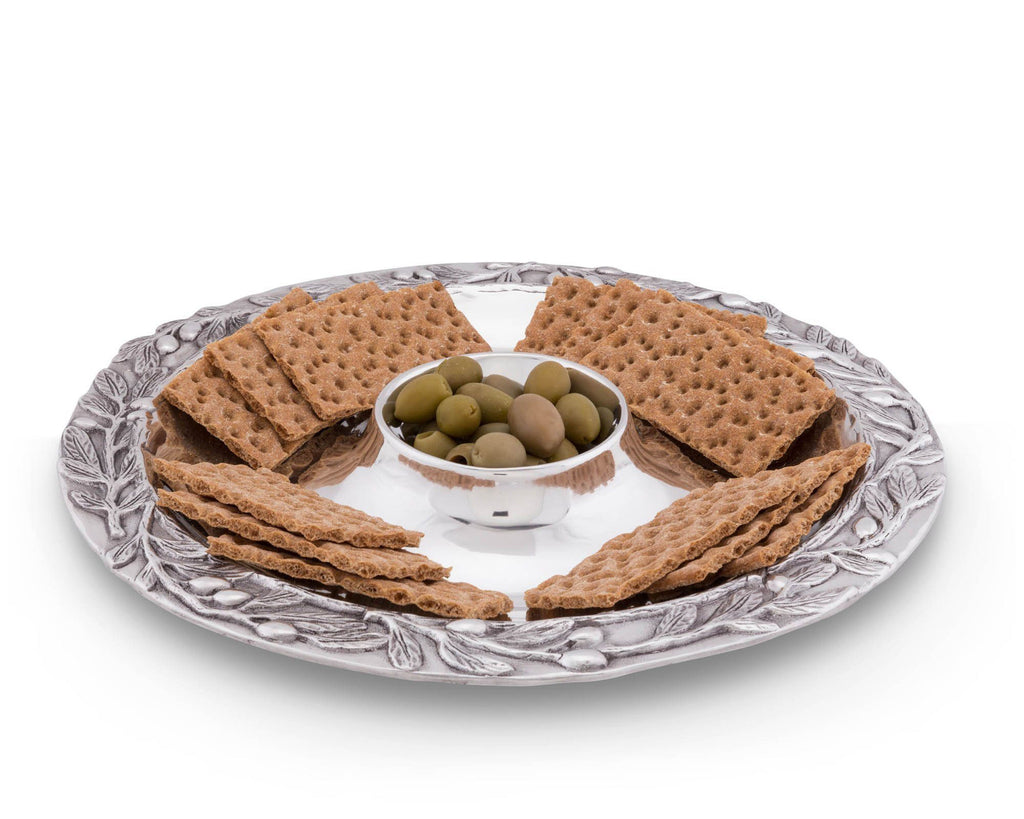 Arthur Court Metal Olive Tray Platter Sand Casted in Aluminum with Artisan Quality Hand Polished Designer Tanish-Free Mediterranean Décor 15.5 Inch Length
