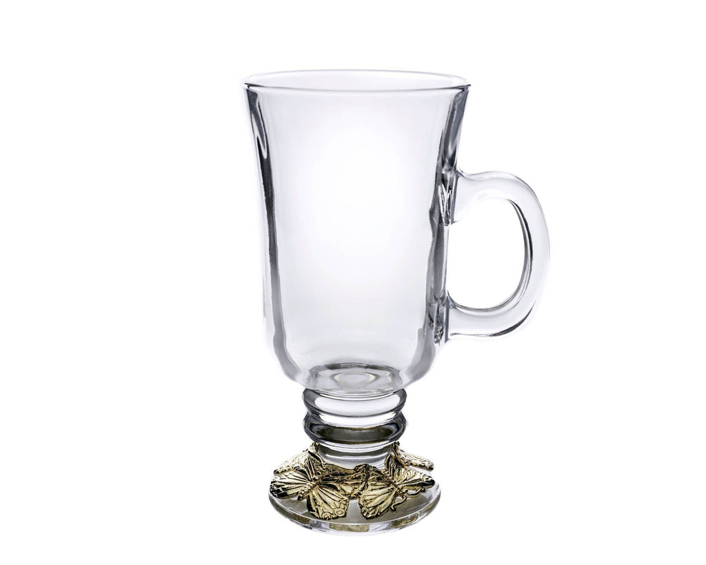 Arthur Court Designs Glass Beverage Mugs with Gold Plated Butterfly Ring