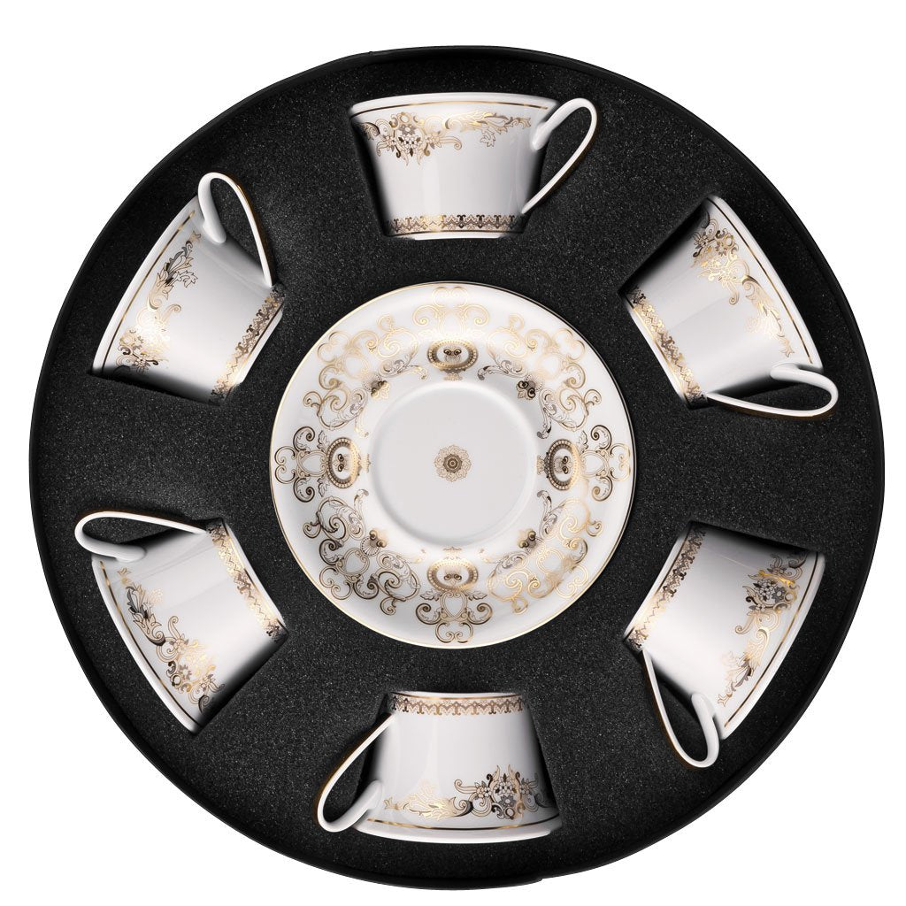Versace Medusa Gala Gold Tea Cup & Saucer Set Six Round Hat Box 19325-403636-29253
