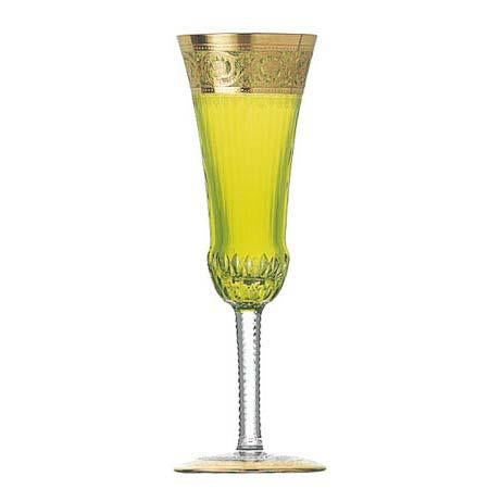 St Louis Crystal Thistle Gold Chartreuse-Green Champagne Flute