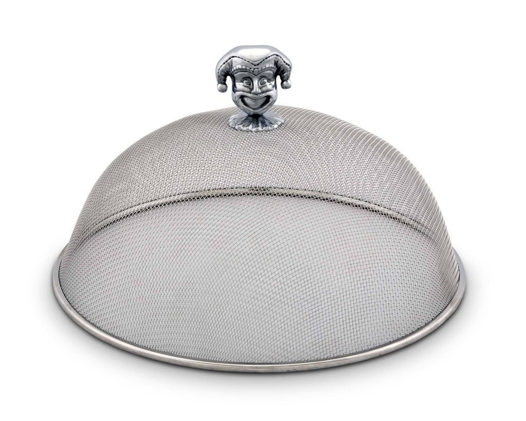 Arthur Court Stainless Steel Mesh Picnic Food Cover Protectors For Bugs, Parties Picnics, BBQs  / Cast Aluminum  Mardi Gras Mask Two Sided Knob 5.5" Tall  x 10.5" Diameter