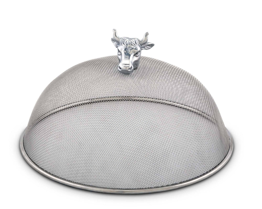 Arthur Court Stainless Steel Mesh Picnic Food Cover Protectors For Bugs, Parties Picnics, BBQs  / Cast Aluminum  Cow Head Knob 5.5" Tall  x 10.5" Diameter
