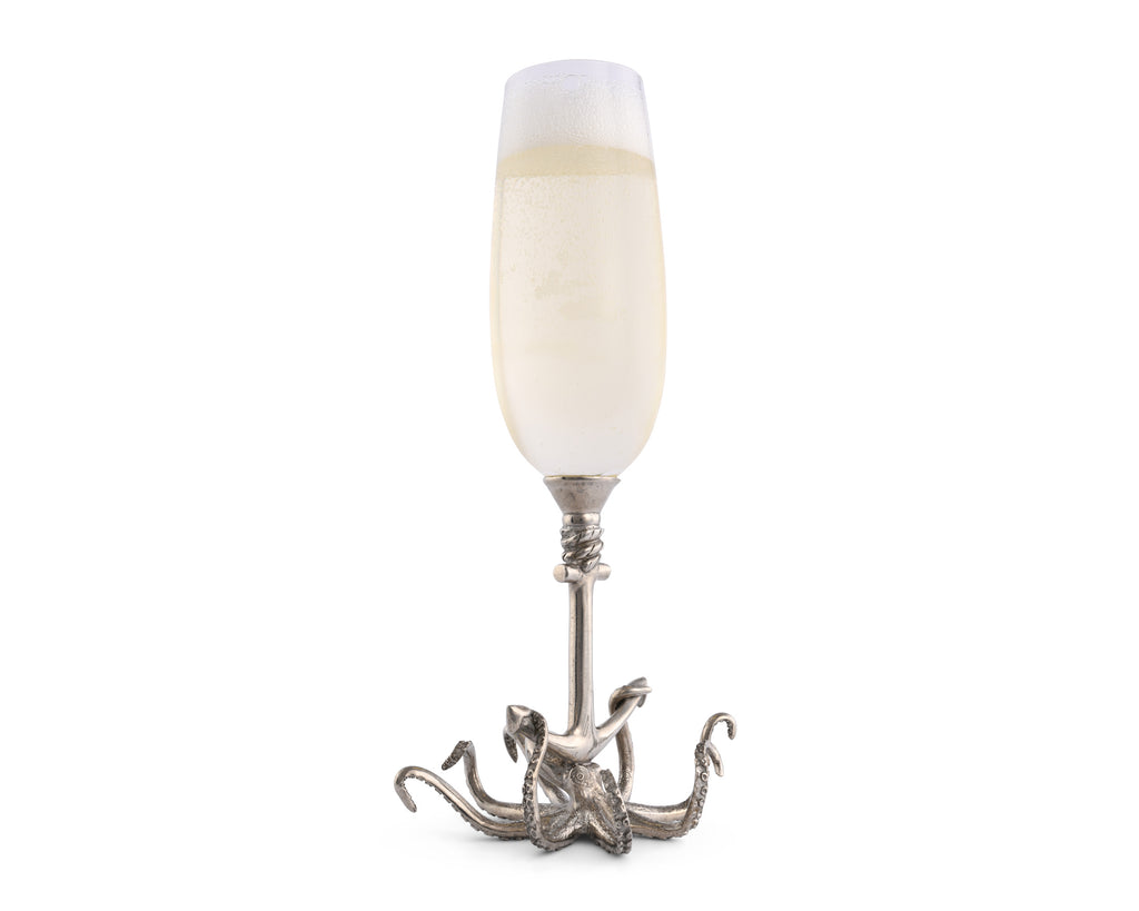 Vagabond House Sea and Shore Octopus Pewter Stem Champagne Flute O2447T-1