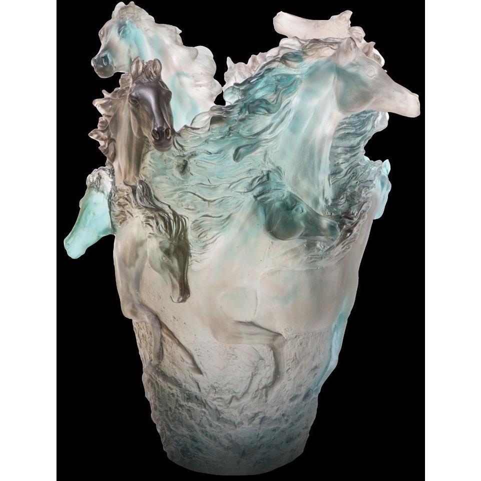 Daum Crystal Grey Horse Vase 05358-1