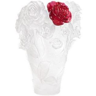 Daum Crystal Ross Passion White Vase & Red Flower 05308