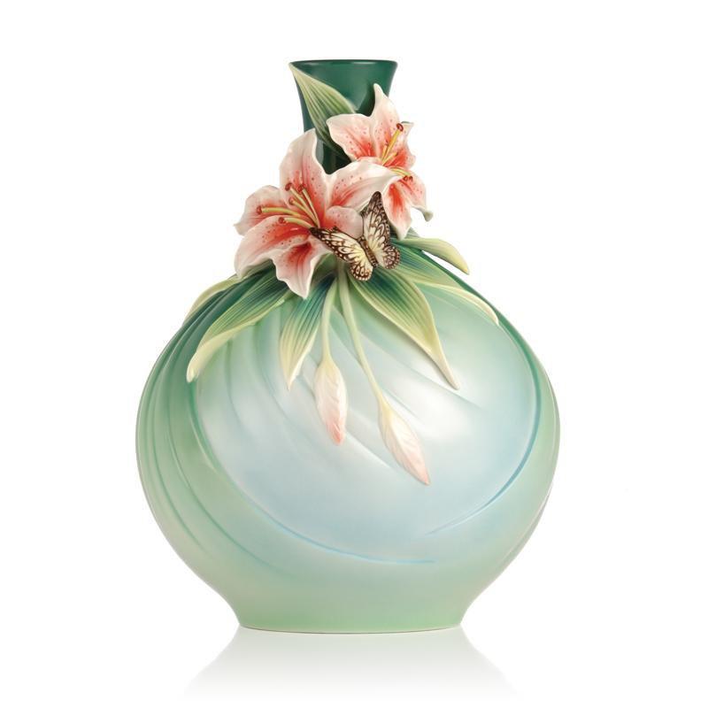 Franz Collection Good Fortune Lily & Butterfly Vase FZ03226 Biggs Ltd