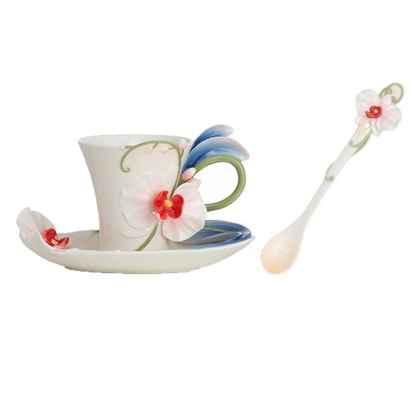 Franz Collection Graceful Orchid Flower Teacup Saucer & Spoon FZ02693