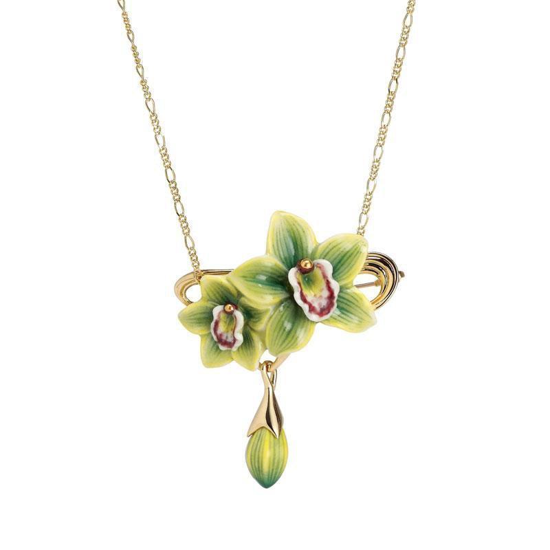 Franz Collection Green Orchid Flower Necklace Brooch FJ00264