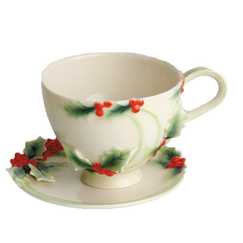 Franz Collection Holly Berries Cup Saucer & Spoon FZ00397
