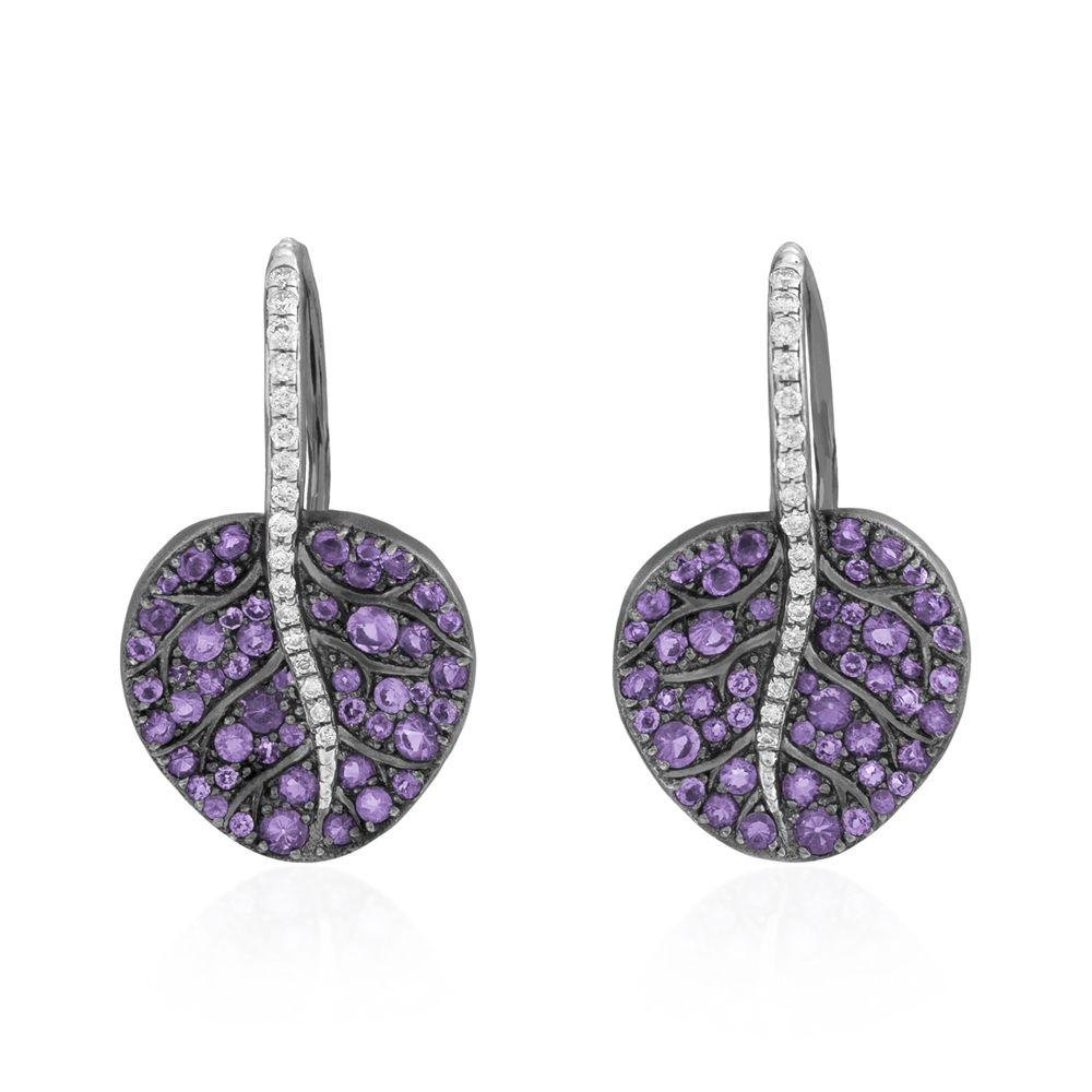 Michael Aram Botanical Leaf Earrings with Amethyst and Diamonds 542809850AM
