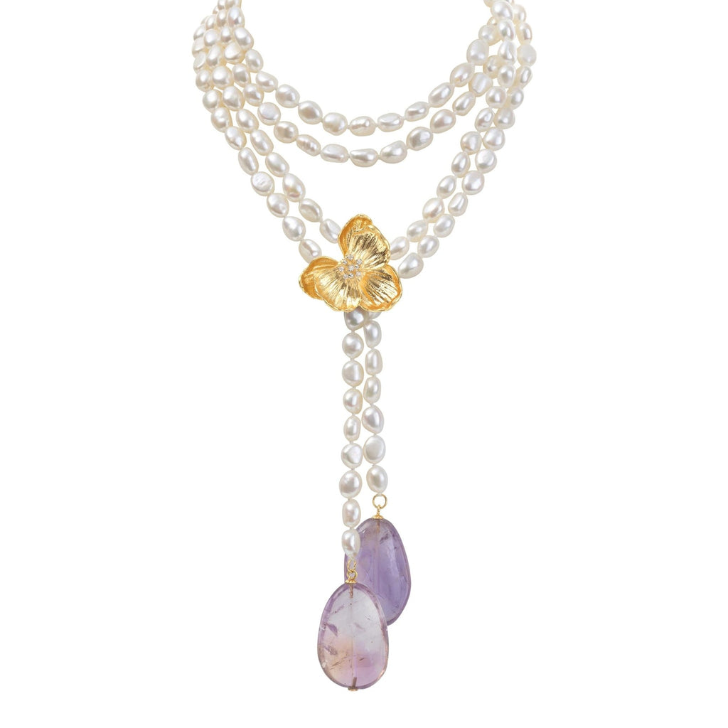 Michael Aram Orchid Lariat Necklace with Pearls, Ametrine and Diamonds 531806490DI