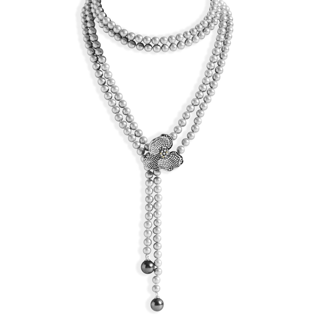 Michael Aram Orchid Lariat Necklace with Pearls and Diamonds 533813040PR