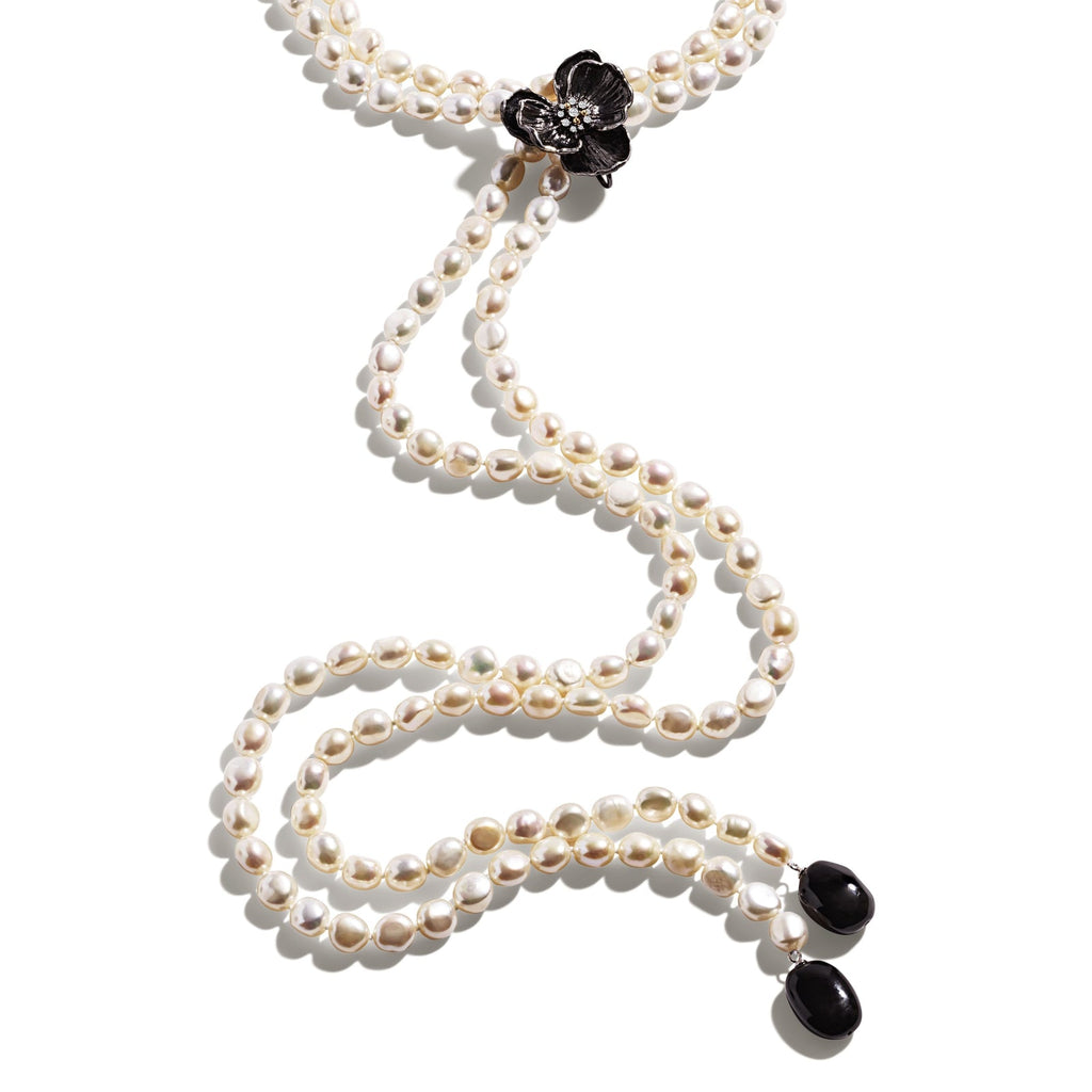 Michael Aram Orchid Lariat Necklace with Pearls, Black Onyx and Diamonds 533806140DI