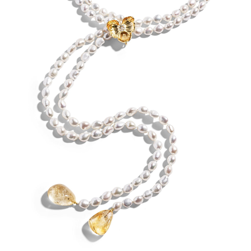Michael Aram Orchid Lariat Necklace with Pearls, Rutilized Quartz and Diamonds 531807830RQ