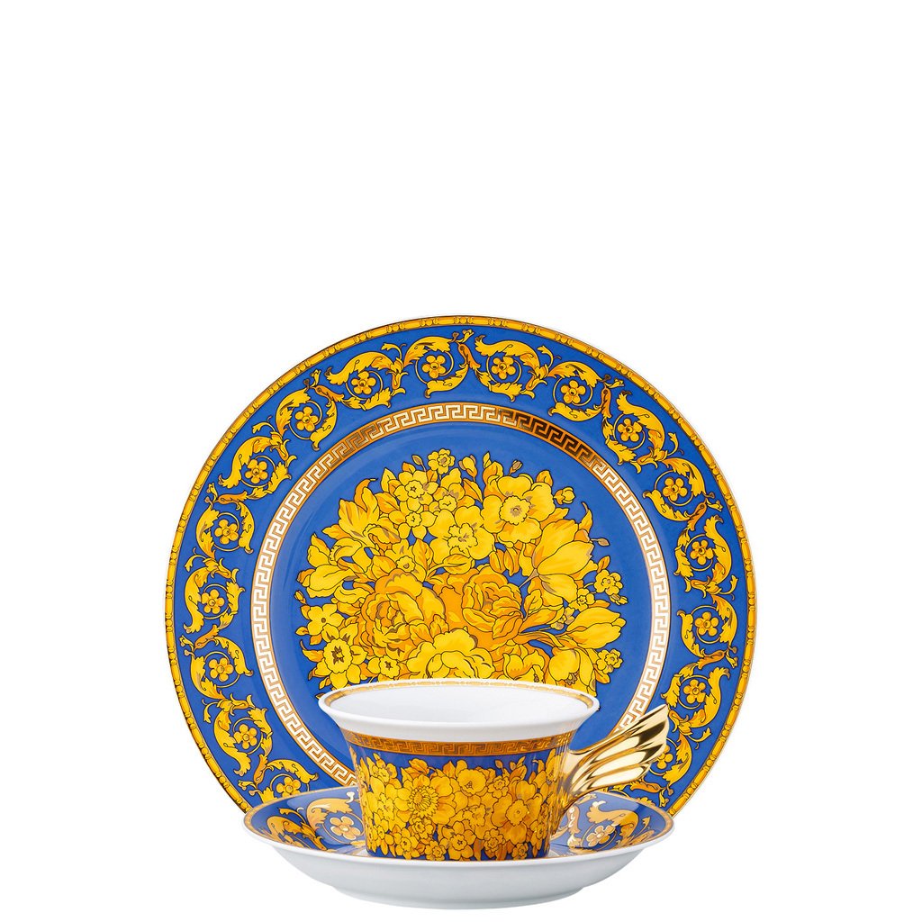 Versace 25 Years Floralia Blue Tea Cup Tea Saucer & Dessert Plate Set 3 pieces 19300-409976-28604