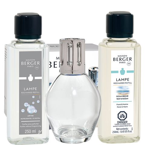 Lampe Berger Essential Oval Lamp Gift Set with Air Pur So Neutral + Ocean Breeze