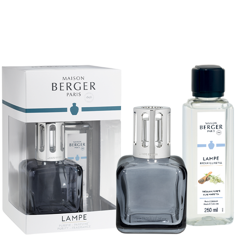 Lampe Berger Ice Cube Grey Lamp Gift Set with Pure White Tea