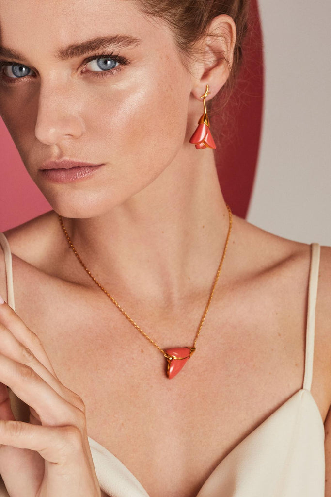 Lladro Heliconia Short Earrings Coral 01010182