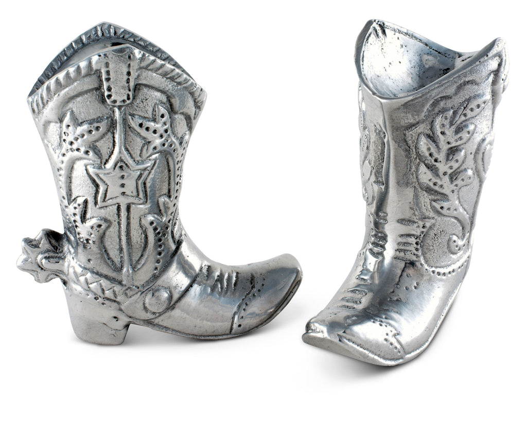 Arthur Court Designs Aluminum Cowboy Boot 3.5" tall Salt and Pepper Set