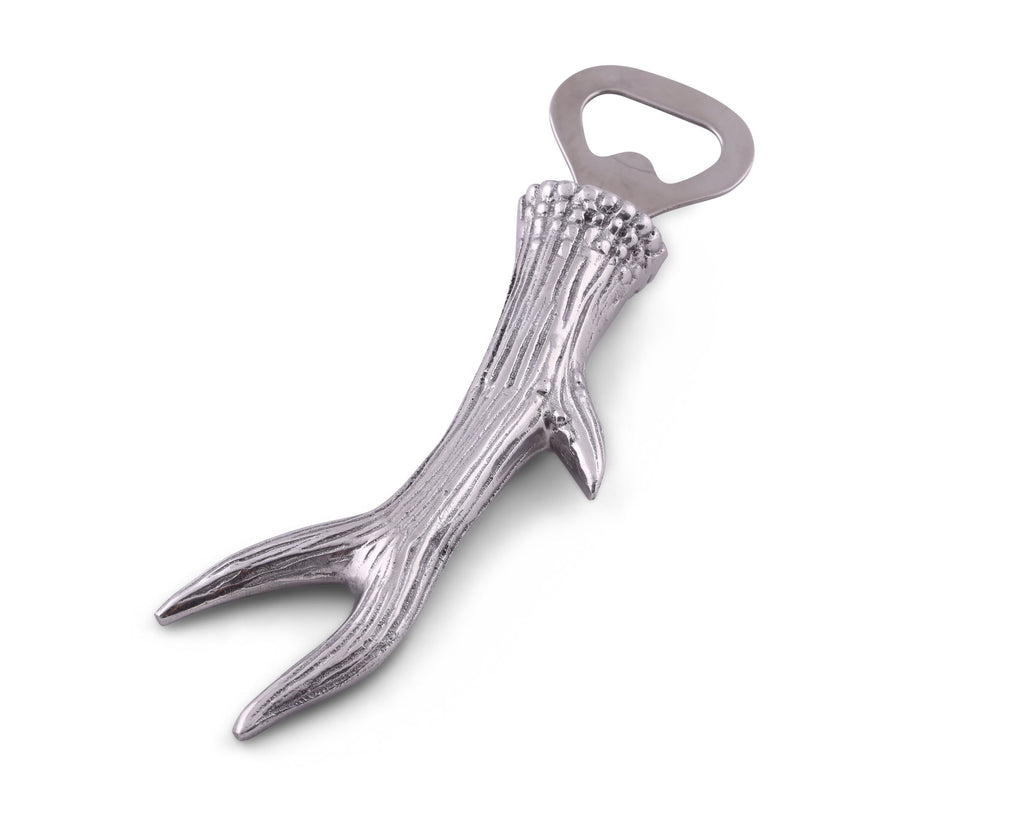 Arthur Court Designs Aluminum Deer Antler Elk Bottle Opener - Rustic Forged Stainless Steel  Head 7 inches