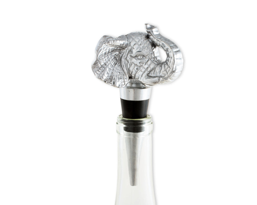 Arthur Court Designs Aluminum Elephant Wine Bottle Stopper / Wine Saver 6 Inch Tall