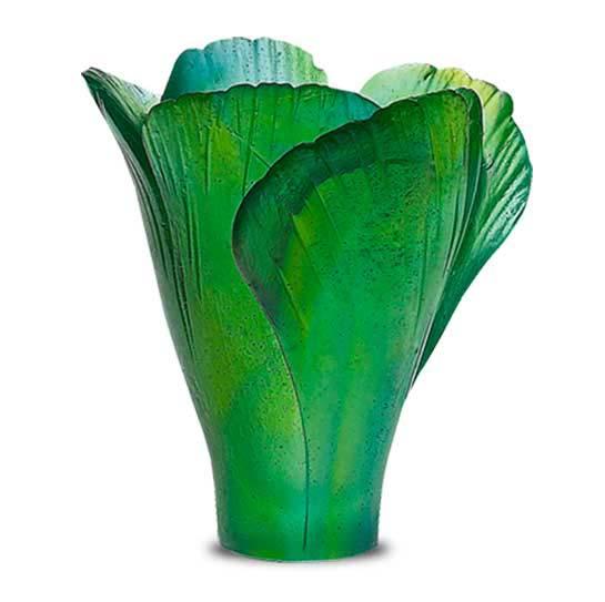 Daum Crystal Ginkgo Mini Vase Green 05157