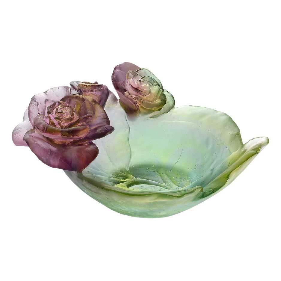 Daum Crystal Rose Passion Small Bowl Green Pink 05289