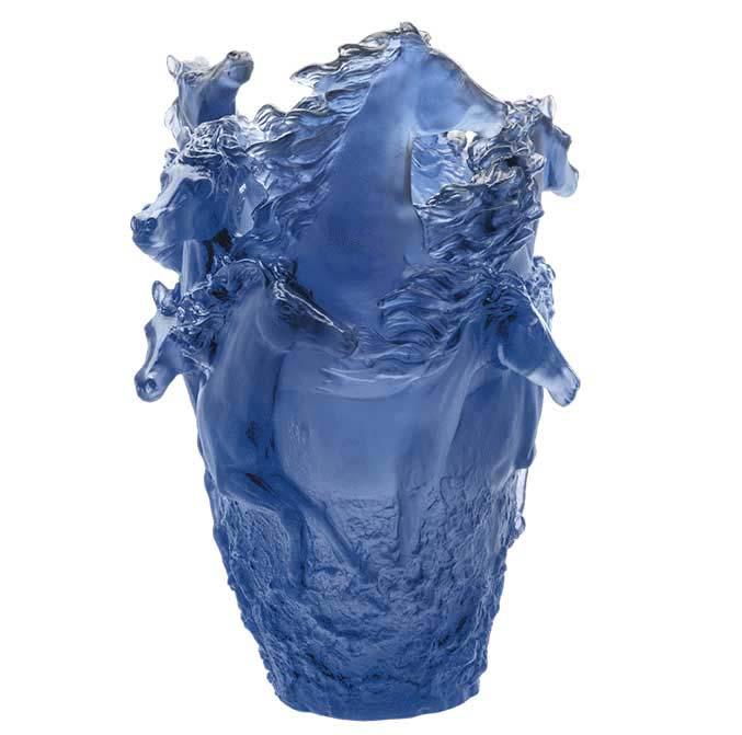 Daum Crystal Blue Horse Vase H: 38 Cm 175 Ex 05358-4