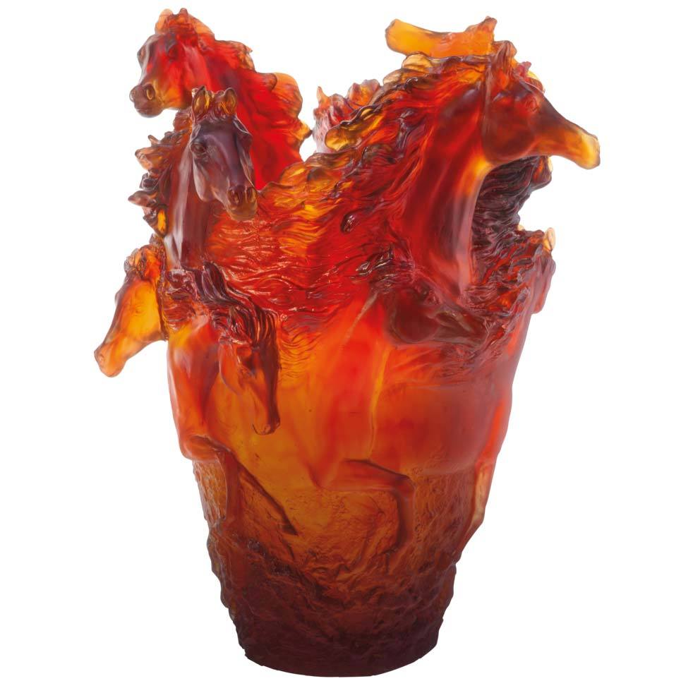 Daum Crystal Amber Horse Vase 05358