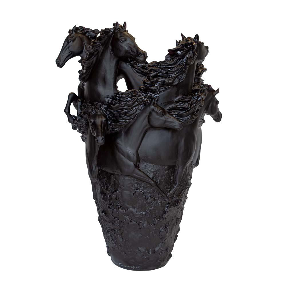 Daum Crystal Horse Magnum Vase Black 05381-15
