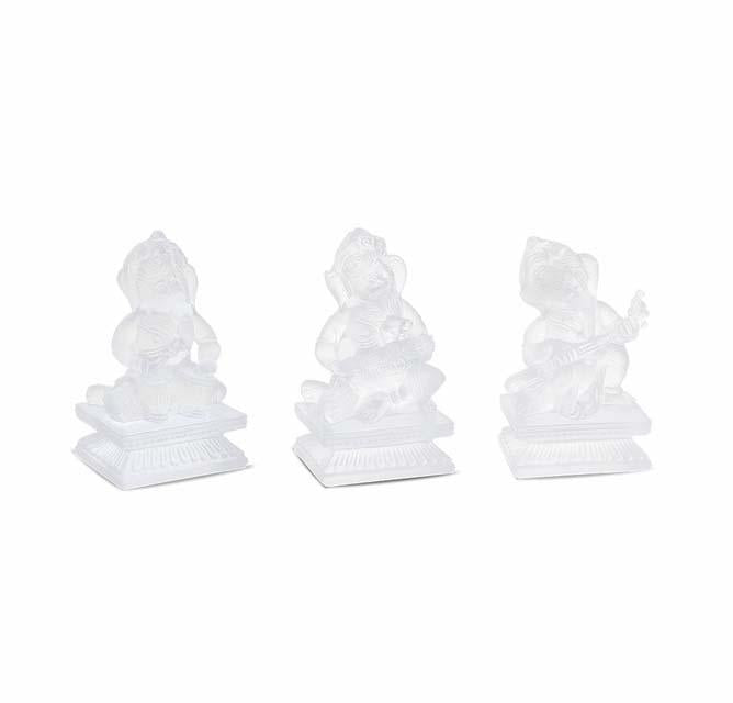 Daum Crystal Set Of 3 Ganesh Musicians White 05457