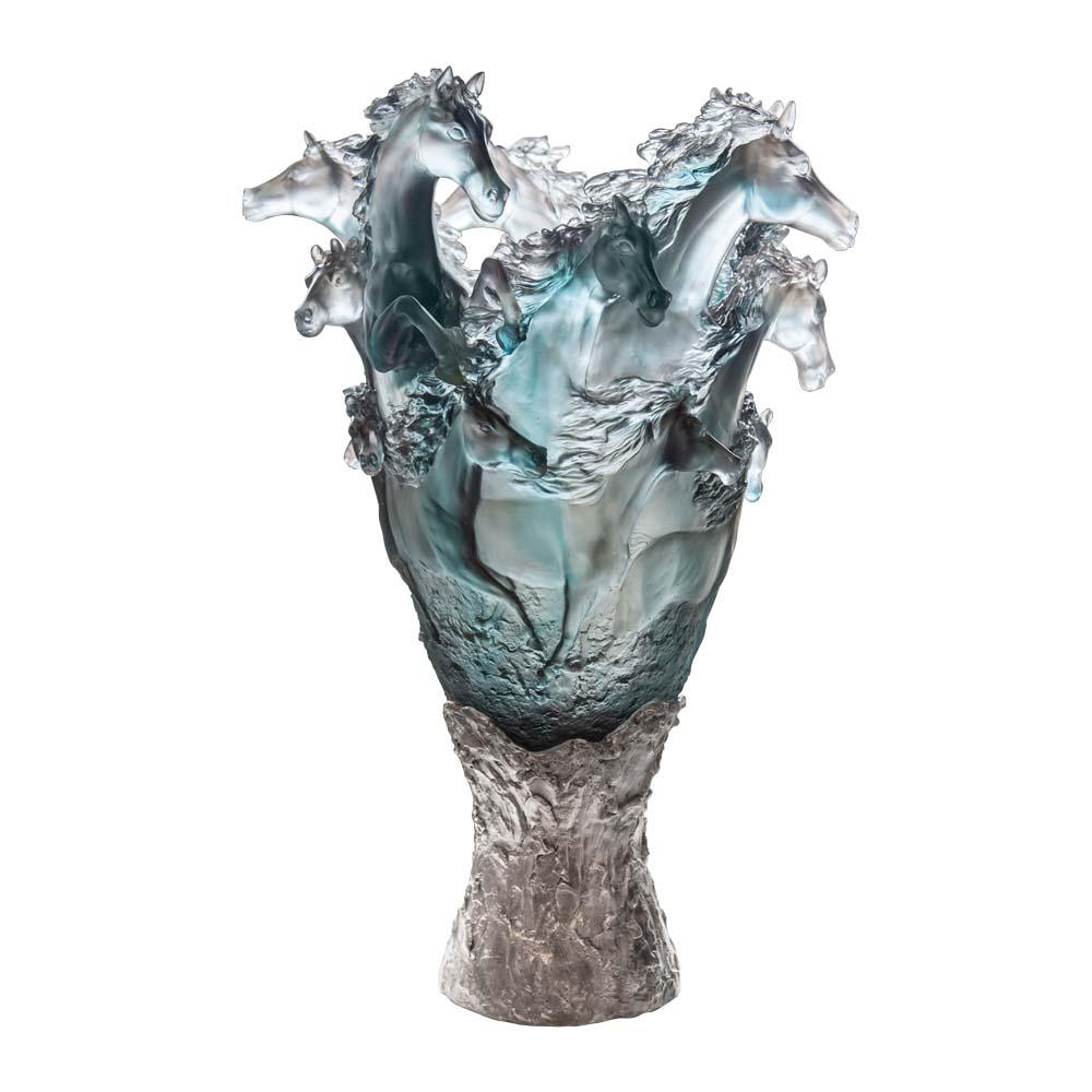 Daum Crystal Cavalcade Prestige Vase Blue Grey 05586-3