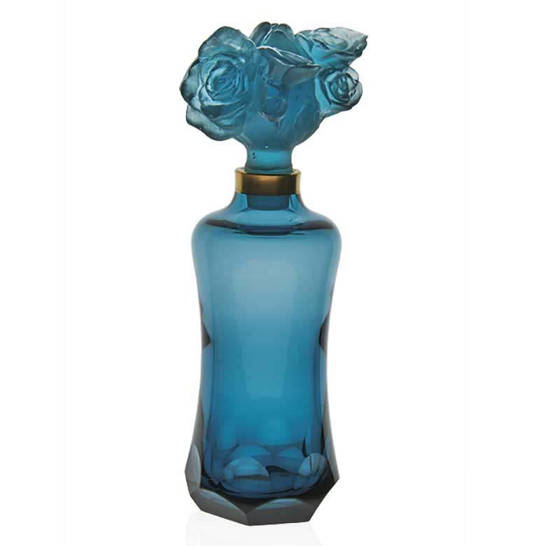Daum Crystal Rose Romance Prestige Perfume Bottle Blue 05617-2