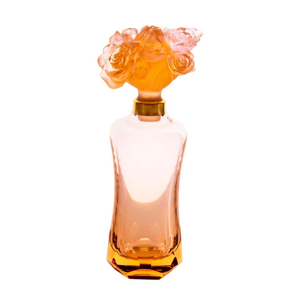 Daum Crystal Rose Romance Prestige Perfume Bottle Amber Pink 05617