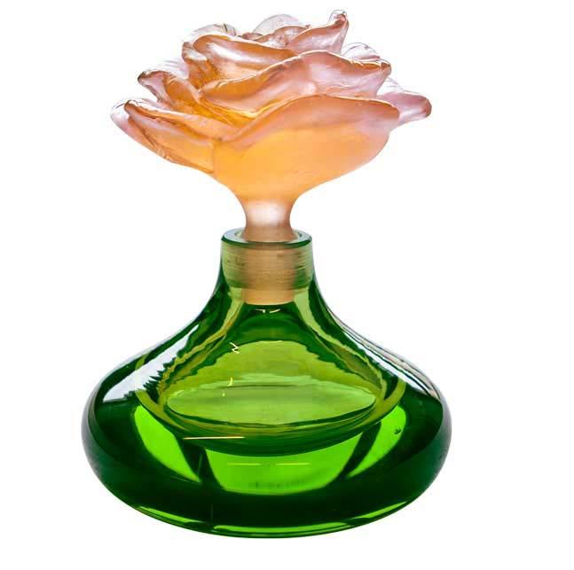 Daum Crystal Perfume Bottle Green Rose Romance 05625