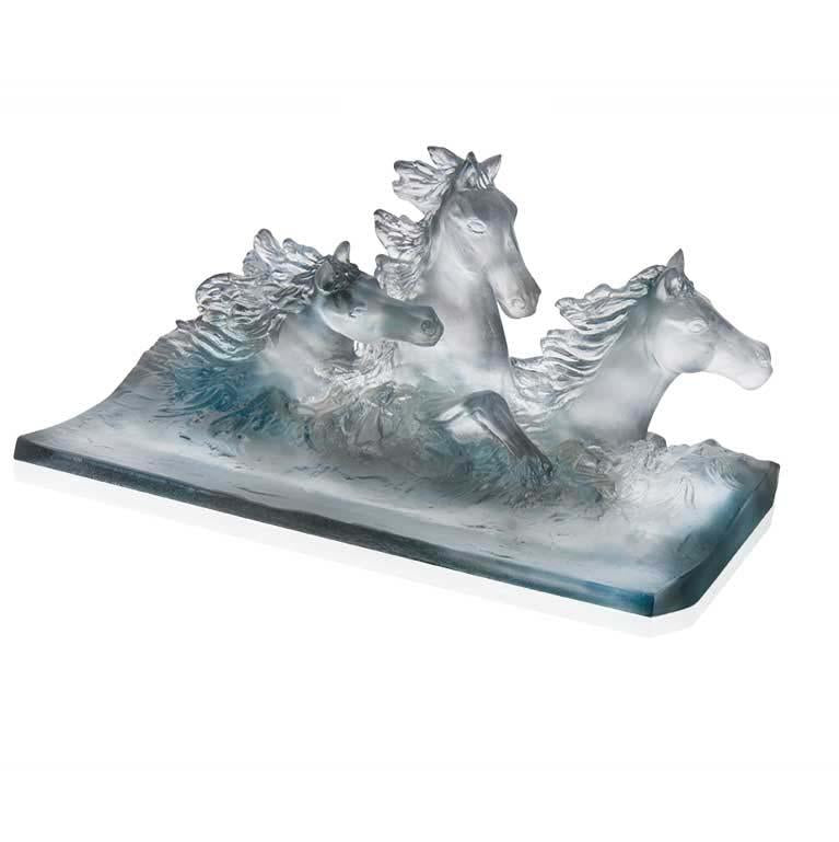 Daum Crystal Cavalcade Grey Blue Pencil Holder 05668