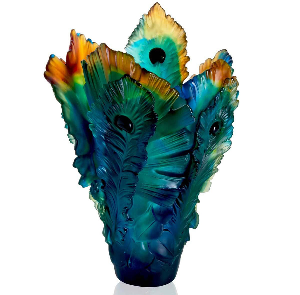Daum Crystal Peacock Flower Vase Large 05692