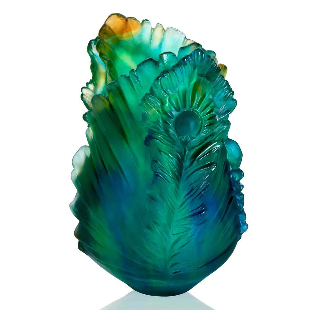 Daum Crystal Peacock Flower Vase Small 05694