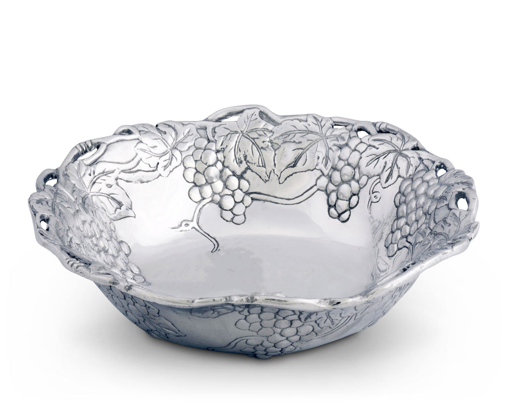 Arthur Court Metal Serving Bowl Grape Pattern Sand Casted in Aluminum with Artisan Quality Hand Polished Design Tanish Free 12 inch diameter